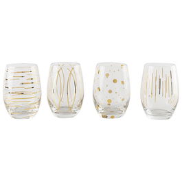 Mikasa Cheers Metallic Gold Set Of 4 Stemless 16.5oz Wine Glasses