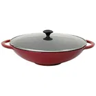 Chasseur Cast Iron Chilli Red 37cm Wok With Glass Lid Kit