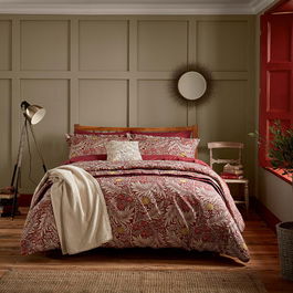 Morris & Co Larkspur Duvet Cover Set Super King Size Crimson Red